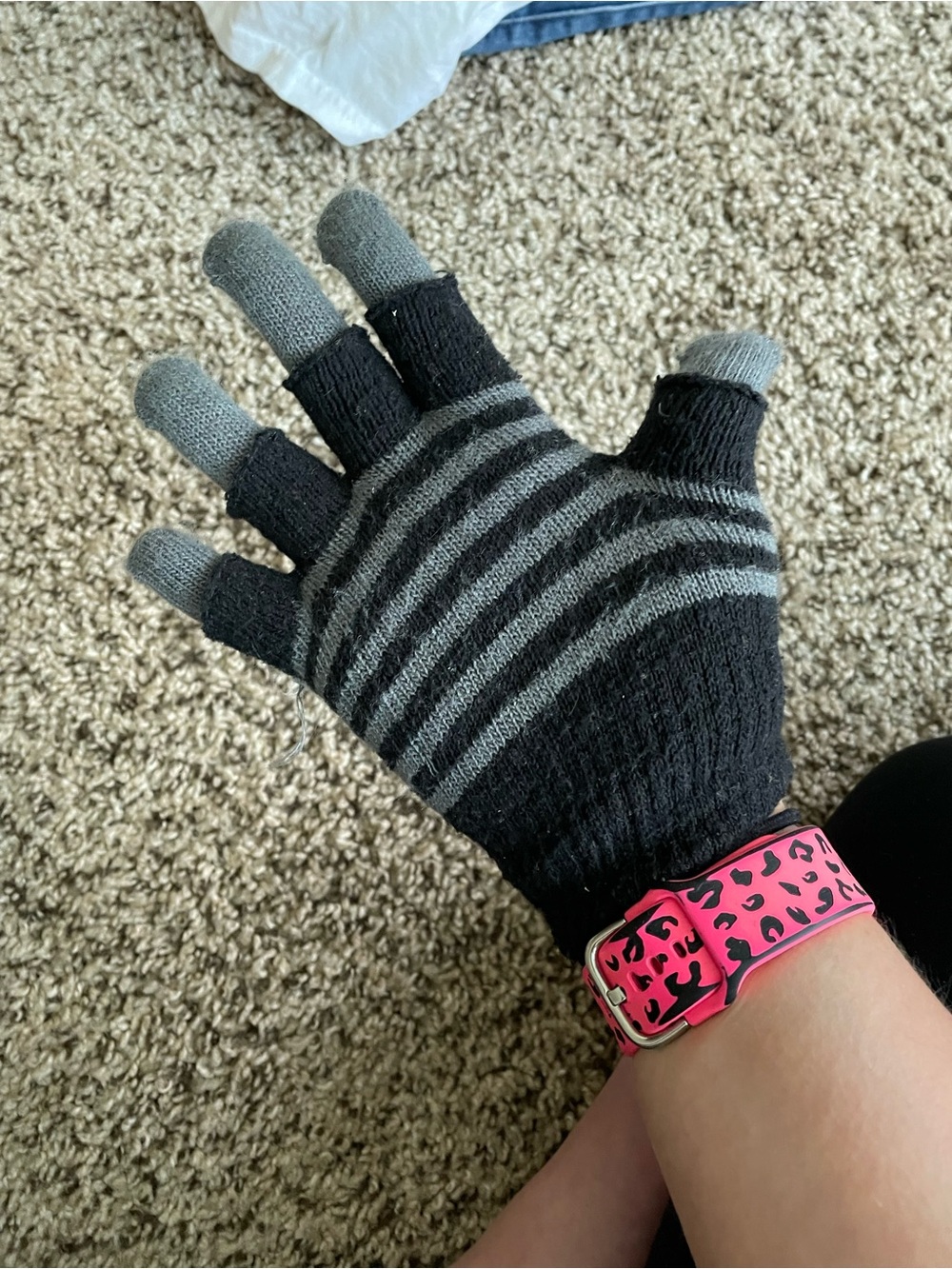Touchscreen Knit Gloves - Black & Gray Stripe